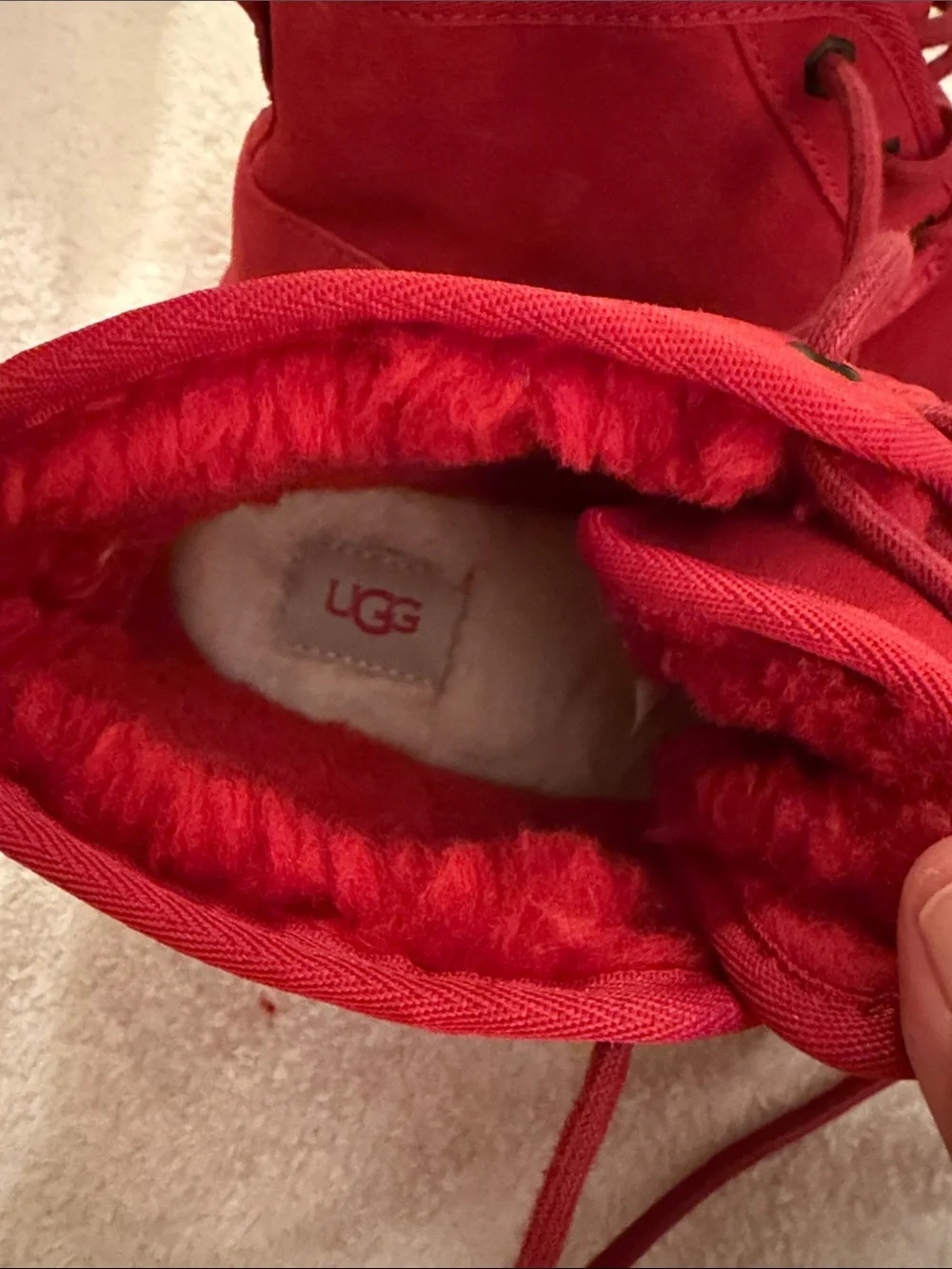 UGG Men’s Red Suede Boat Shoes with Shearling Lining